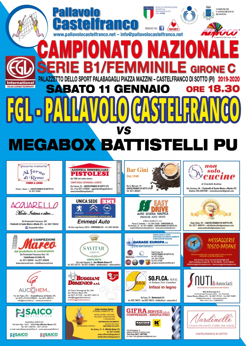 11^ giornata del campionato di B1/f molto impegnativa per la Fgl Pallavolo Castelfranco