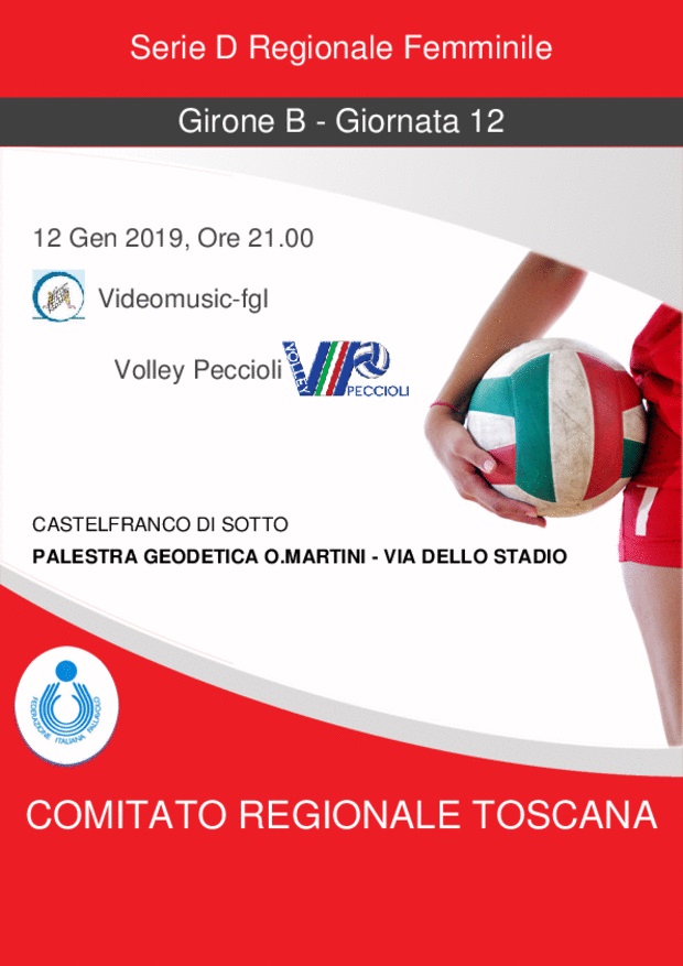 Nel Campionato di Serie D, la Videomusic-fgl ospita la capolista Volley Peccioli